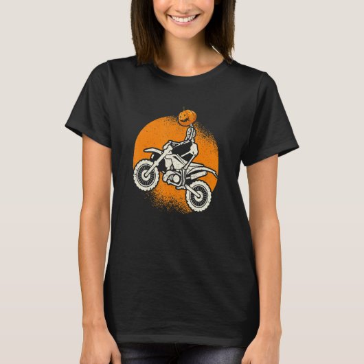 Pumpkin Skeleton Dirt Bike Rider Halloween Motocro Tシャツ (正面)