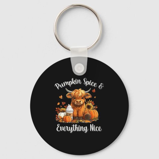 Pumpkin Spice &amp; Everything Nice Highland Cow L キーホルダー (正面)