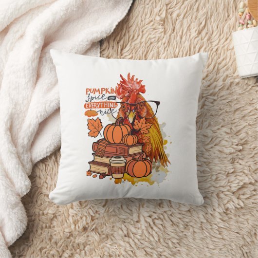 Pumpkin Spice and Everything Nice Fall Chicken Vib クッション (ブランケット)