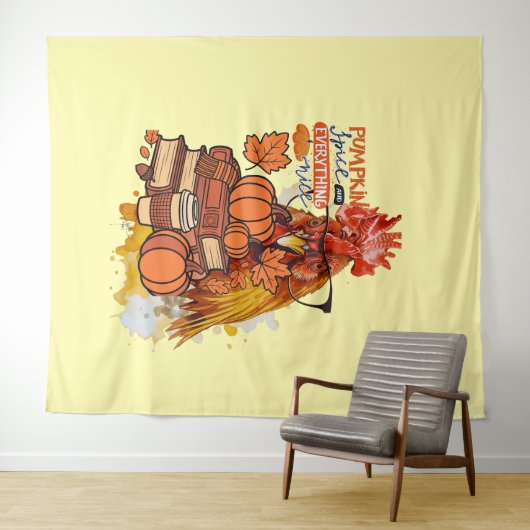 Pumpkin Spice and Everything Nice Fall Chicken Vib タペストリー (インサイチュ(横))