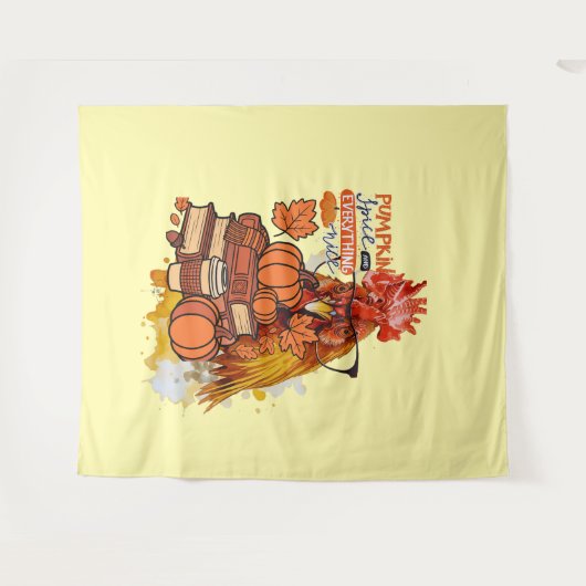 Pumpkin Spice and Everything Nice Fall Chicken Vib タペストリー (正面(横))