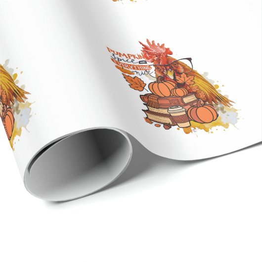 Pumpkin Spice and Everything Nice Fall Chicken Vib ラッピングペーパー (ロールコーナー)