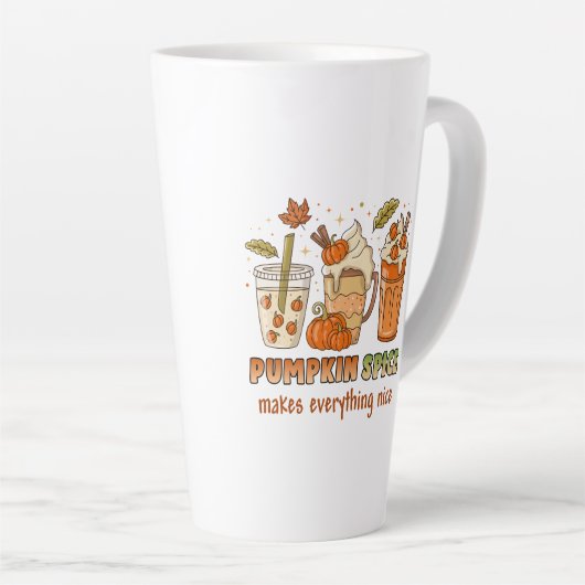 Pumpkin Spice Autumn Drink Art カフェラテマグ (右アングル)
