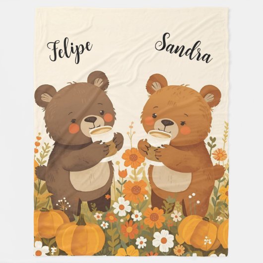Pumpkin Spice Bear Fleece Blanket フリースブランケット (正面)