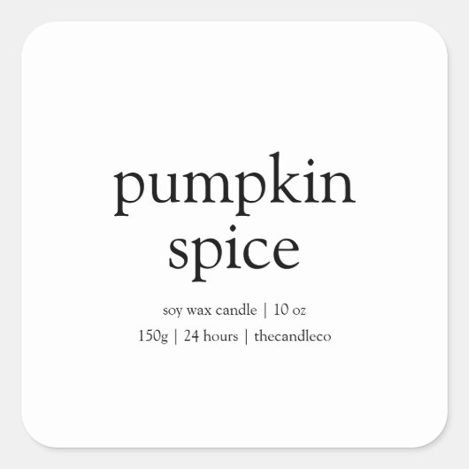 Pumpkin Spice Candle Label | Minimalist Fall スクエアシール (正面)