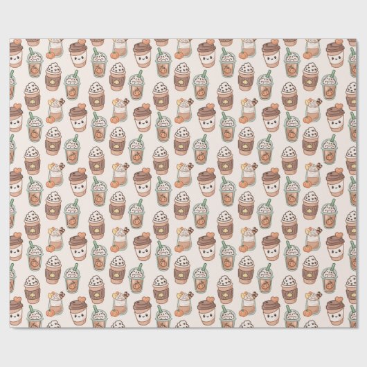Pumpkin Spice Coffee Kawaii Fall Pattern ラッピングペーパー (フラット)