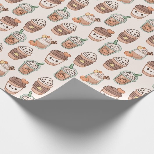 Pumpkin Spice Coffee Kawaii Fall Pattern ラッピングペーパー (角)