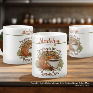 Pumpkin Spice Coffee Vintage Style Custom Name コーヒーマグカップ
