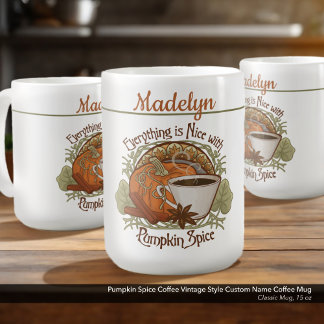 Pumpkin Spice Coffee Vintage Style Custom Name コーヒーマグカップ
