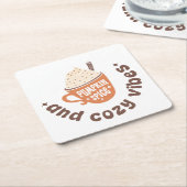 Pumpkin Spice & Cozy Vibes – Cute PSL Latte Fall スクエアペーパーコースター (アングル)
