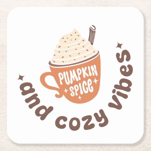 Pumpkin Spice & Cozy Vibes – Cute PSL Latte Fall スクエアペーパーコースター (正面)