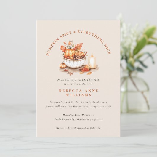Pumpkin Spice & Everything Nice – Fall Baby Shower 招待状 (スタンド正面)