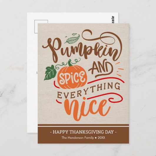 Pumpkin Spice & Everything Nice Thanksgiving Card ポストカード (正面/裏面)