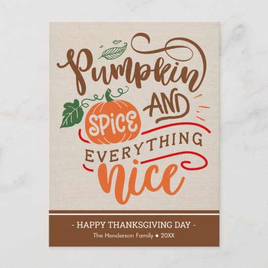 Pumpkin Spice & Everything Nice Thanksgiving Card ポストカード (正面)
