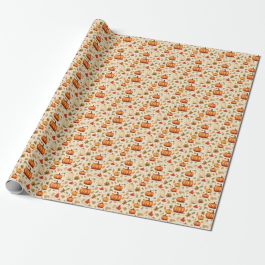 Pumpkin Spice Fall Leaves Rustic Gift Wrap Design ラッピングペーパー (アンロールド)