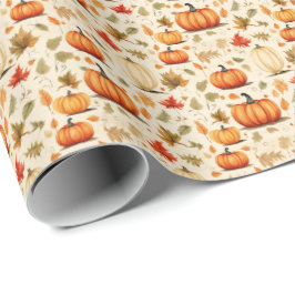 Pumpkin Spice Fall Leaves Rustic Gift Wrap Design ラッピングペーパー
