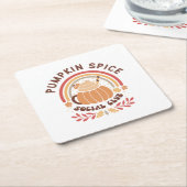 Pumpkin Spice Social Club – Cute Fall PSL スクエアペーパーコースター (アングル)