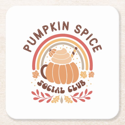 Pumpkin Spice Social Club – Cute Fall PSL スクエアペーパーコースター (正面)