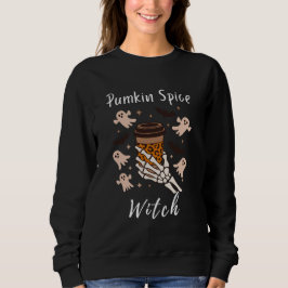 Pumpkin Spice Witch Coffee Skeleton - Womens Shirt スウェットシャツ