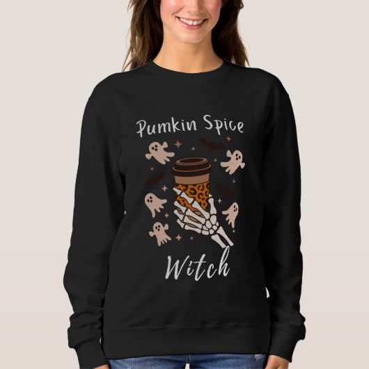 Pumpkin Spice Witch Coffee Skeleton - Womens Shirt スウェットシャツ (正面)