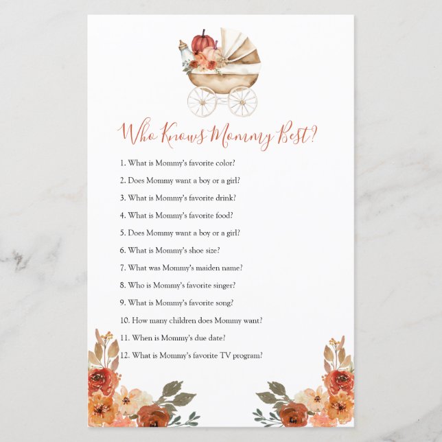 Pumpkin Stroller Baby Shower Who Know Mommy Best (正面)