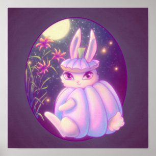 Pumpkin Suit White Rabbit In Moonlight Artwork ポスター