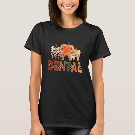 Pumpkin Teeth Leopard Pattern Dentist Near Me Dent Tシャツ (正面)