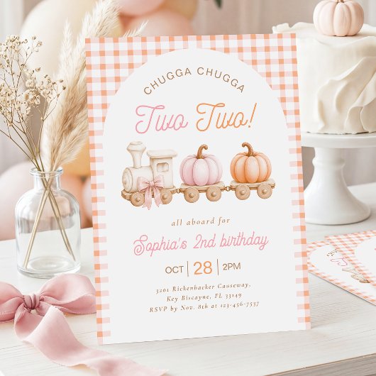 Pumpkin Train 2nd Birthday Invitation 招待状