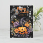 Pumpkin Wearing A Hat Floral Photo Halloween Card シーズンカード (スタンド正面)
