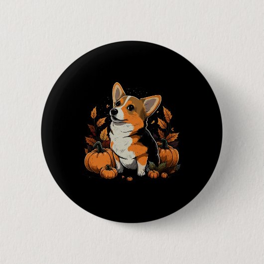 Pumpkin Welsh Corgi Costume On Welsh Corgi Hallowe 缶バッジ (正面)