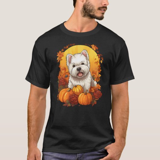 Pumpkin Westie Dog Halloween Thanksgiving Tシャツ (正面)