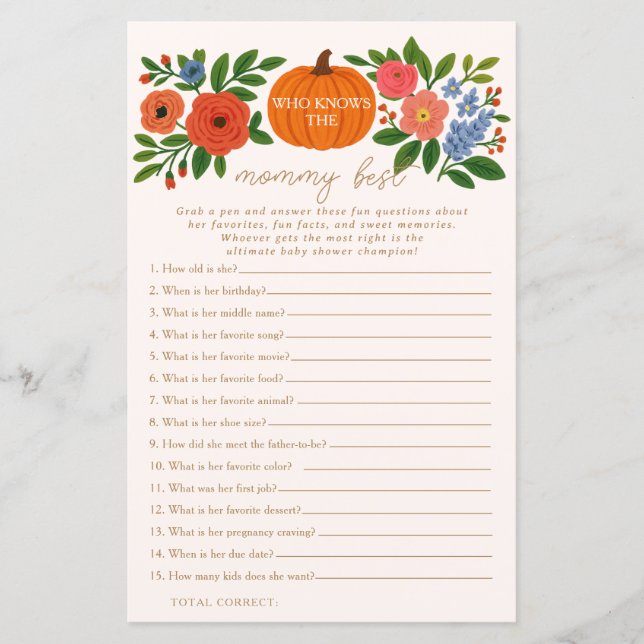 Pumpkin Who Knows Mommy Best Baby Shower Game (正面)