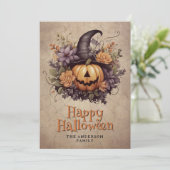 Pumpkin Witch Hat Cobweb Floral Halloween Card シーズンカード (スタンド正面)