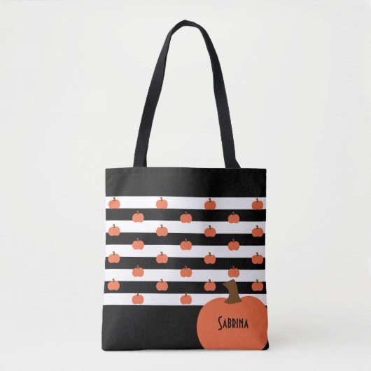 Pumpkin with Black & White Stripes - Personalized  トートバッグ (正面)