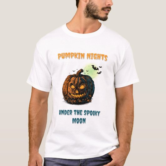 Pumpkin with Full Moon &  Halloween Tシャツ (正面)