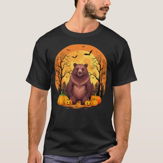 Pumpkin With Funny Halloween Costume Grizzly Bear Tシャツ (正面)
