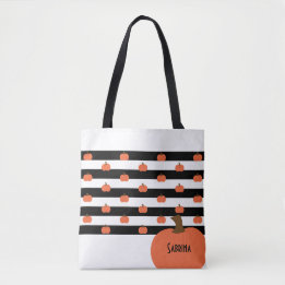 Pumpkin with White & Black Stripes - Personalized  トートバッグ
