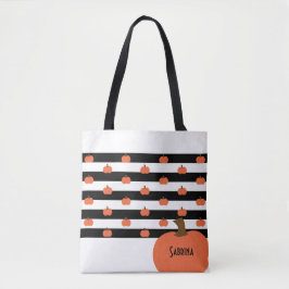 Pumpkin with White & Black Stripes - Personalized  トートバッグ