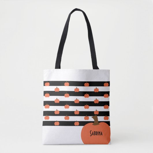 Pumpkin with White & Black Stripes - Personalized  トートバッグ (正面)