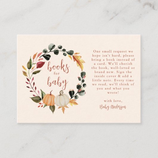 Pumpkin Wreath Baby Shower Books for baby エンクロージャーカード (正面)