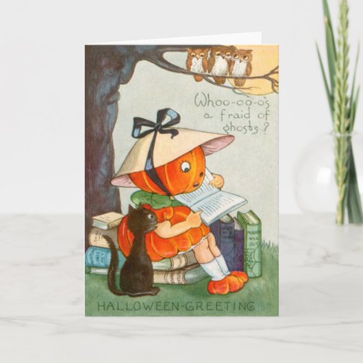 Pumpkinheadの黒猫のハロウィーンのカボチャのちょうちんのカボチャ カード (正面)