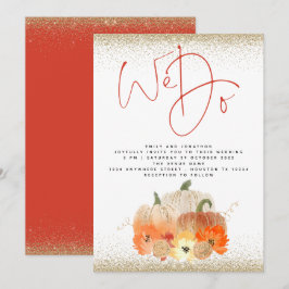 Pumpkins花模様金ゴールドグリッター私たちはスクリプト結婚の 招待状