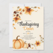 Pumpkins and autumn flowers Thanksgiving Dinner 招待状 (正面)