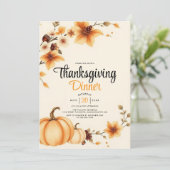 Pumpkins and autumn flowers Thanksgiving Dinner 招待状 (スタンド正面)