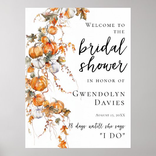Pumpkins and Fall Leaves Bridal Shower Welcome ポスター (正面)