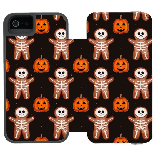 Pumpkins and Skeleton Gingerbread Halloween Design Incipio iPhoneウォレットケース (フォリオ Open)