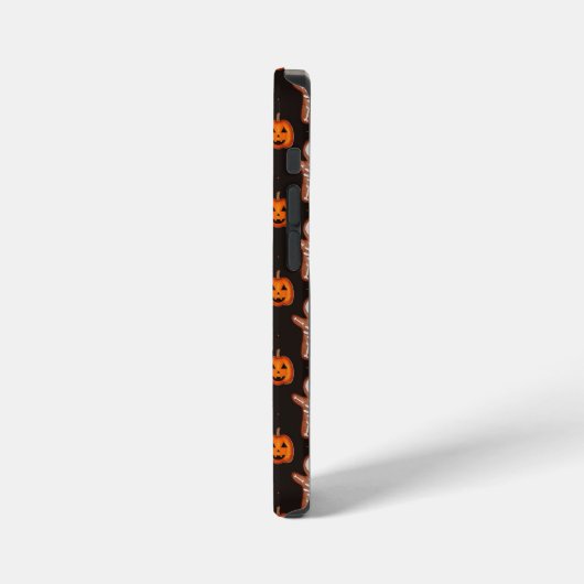 Pumpkins and Skeleton Gingerbread Halloween Design iPhoneケース (左側面)