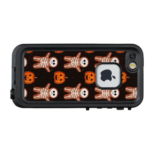 Pumpkins and Skeleton Gingerbread Halloween Design LifeProof iPhoneケース (裏面横)