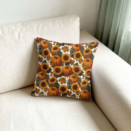 Pumpkins and Sunflowers Autumn Pattern クッション
