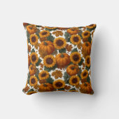 Pumpkins and Sunflowers Autumn Pattern クッション (正面)